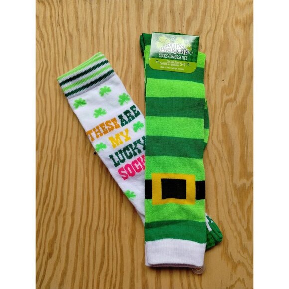 Leprechaun Socks St Patrick Day Shamrock & Horseshoe 2-Pack Collection - Picture 1 of 6